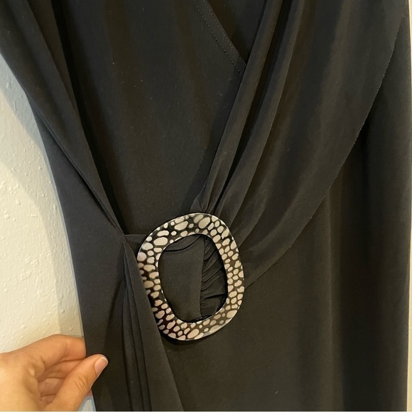 Joseph Ribkoff Black Faux Wrap Buckle V Neck Dress - Picture 5 of 7